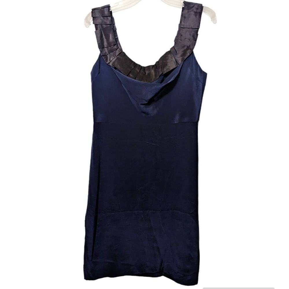 Monique Lhuillier Womens Sleeveless Pleated Strap Drape Mini Dress Blue Size 10